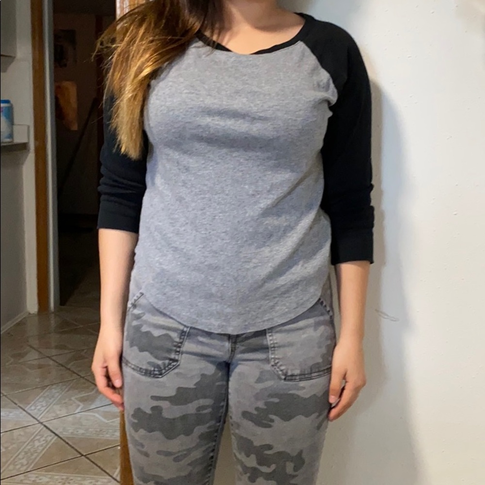 Grey and black baseball tee